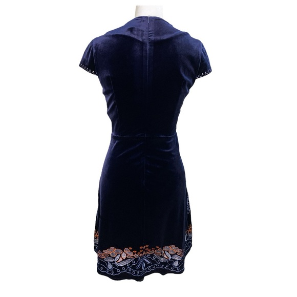 Foxiedox Embroidered Velvet Mini Dress Size XS Navy Blue‎ Fairy Romantic Boho - Picture 4 of 11